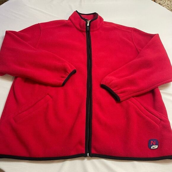 NWT Nike 90s Y2K Solid Red Fleece Jacket Size XL New - Picture 1 of 9